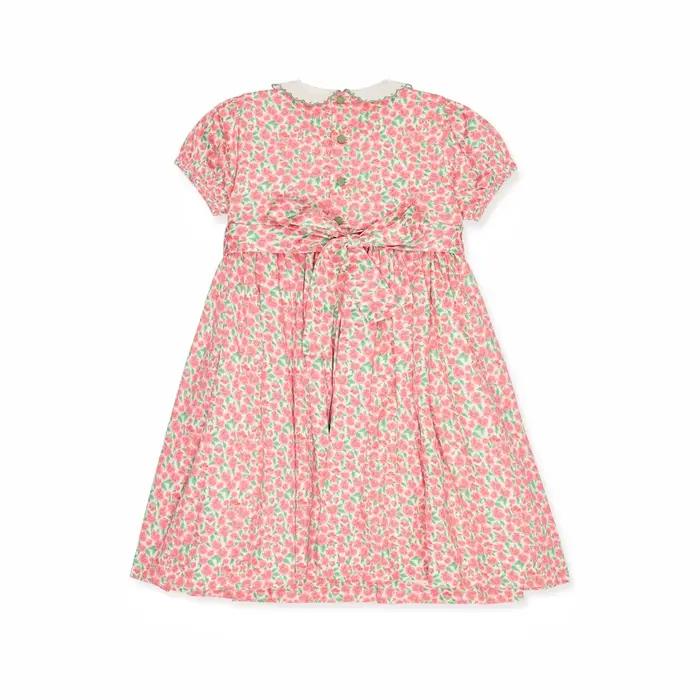 Robe d'été pour fille, style vintage, rouge, à fleurs, brodée, smockée, manches courtes, vêtements d