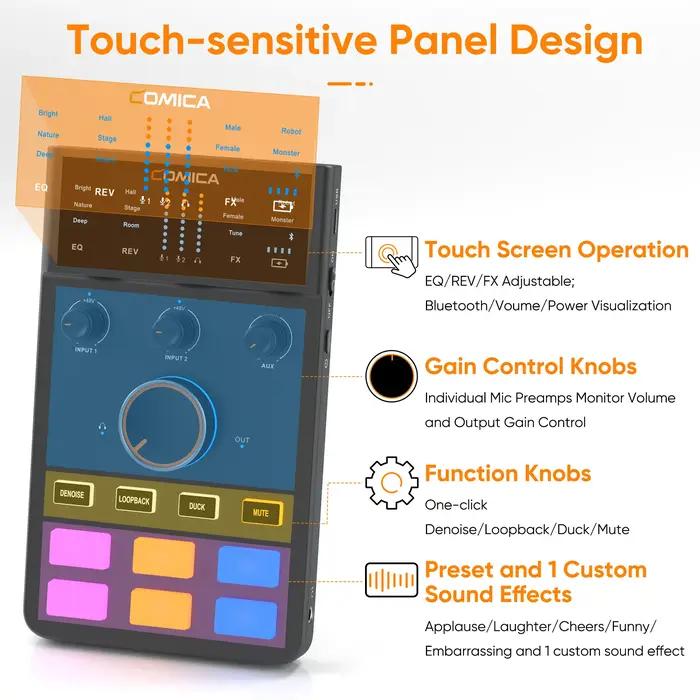 Interface audio COMICA ADCaster C1, connexion Bluetooth pour streaming/jeux/podcasting, carte son po