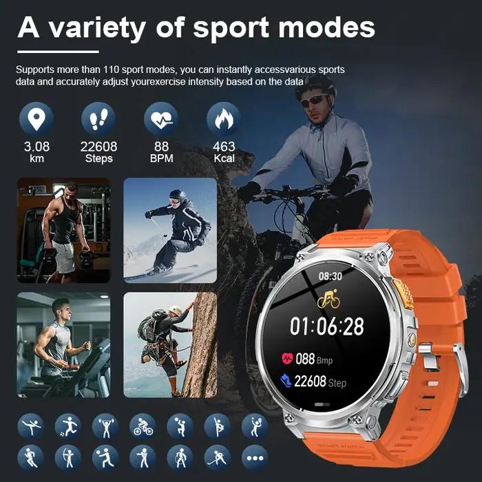 LIGE K66 montre intelligente hommes lampe de poche Bluetooth appel 1.85 pouces 128 mo de mémoire 730