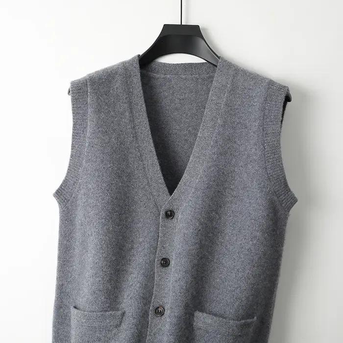 Gilet sans manches tricoté en laine mérinos pour hommes, épaule épaisse, décontracté, Business, chau