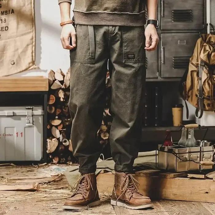 Pantalon de travail en coton coupe large pour homme, style rétro décontracté, résistant à l'usure, a