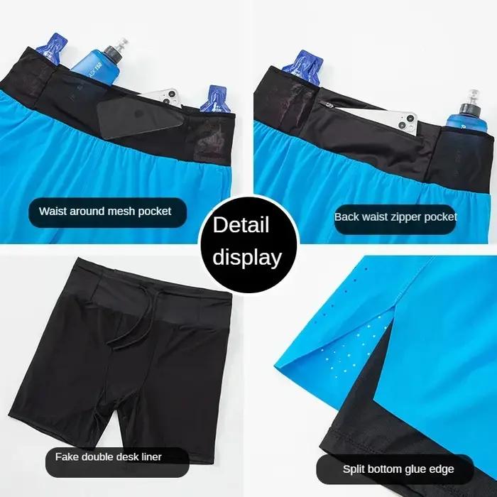 Short marathon homme double pont séchage rapide - Short fitness course basketball poche entraînement