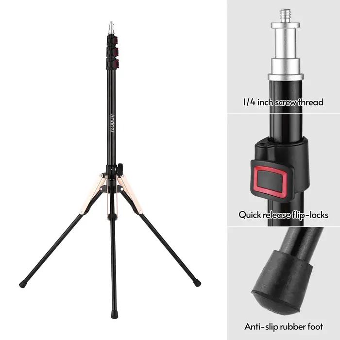 Andoer 190 cm/74.8 pouces Portable en alliage d'aluminium photographie support de lumière inversé pl