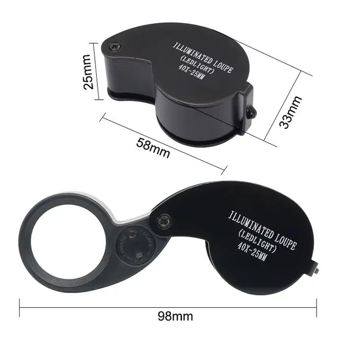 Loupe de bijoutier pliante de poche 40X, Loupe avec lumière pour montre, pièces de monnaie, timbres,