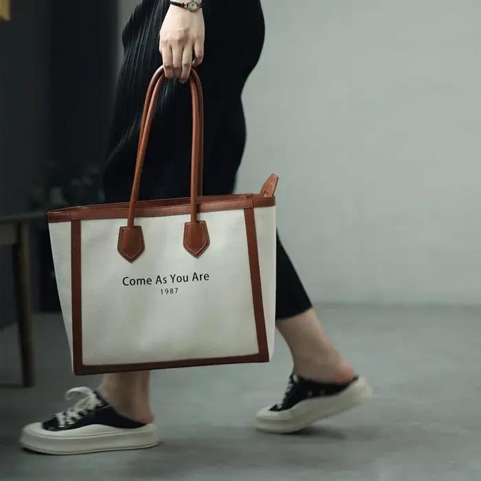 Sac fourre-tout de grande capacité pour femmes, avec compartiment pour ordinateur portable, toile de