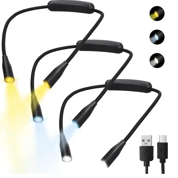 Lampes de lecture LED rechargeables pour le cou, 3 couleurs, 9 luminosité, bras Flexible, lumière de