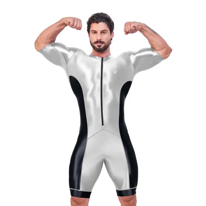 AMORESY brillant Satin brillant hommes body soie lisse surf costume maillots de bain Yoga vêtements
