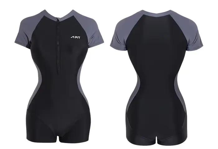 Maillot de bain une pièce pour femmes avec manches courtes body de surf fermeture éclair résistant à l'eau salée et au chlore occasion plage surf nage