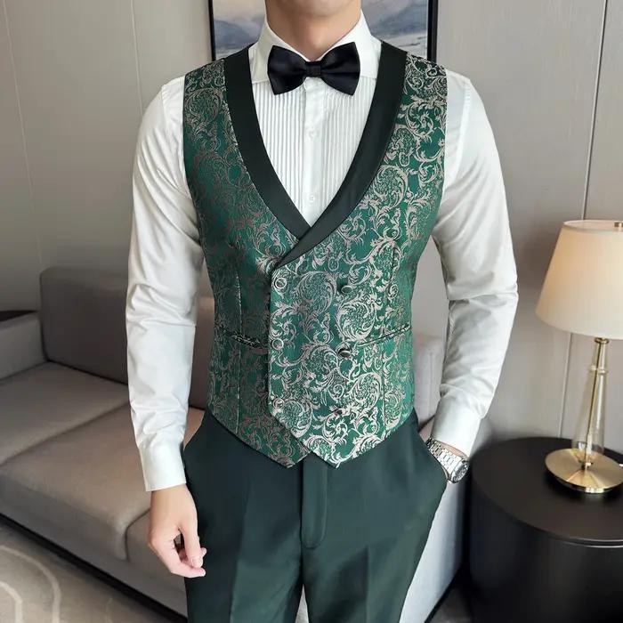 Printemps 2025 hommes Style britannique affaires décontracté trois pièces costume gilet pantalon hau