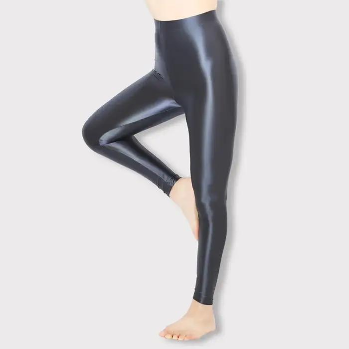Pantalons de yoga de sport collants opaques lisses en satin collants brillants bas de soie sexy legg
