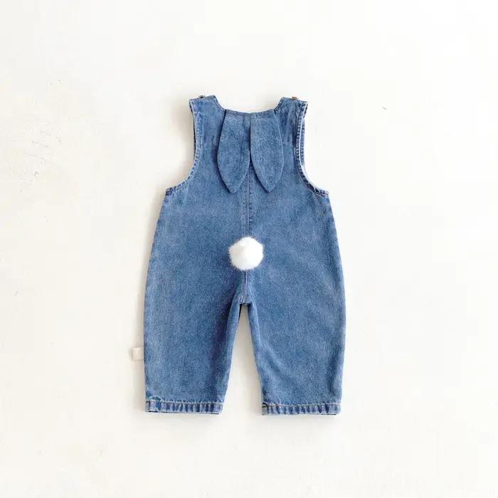 Salopette en jean pour bébé, automne et hiver, avec oreilles de lapin, pantalons longs mignons et pa