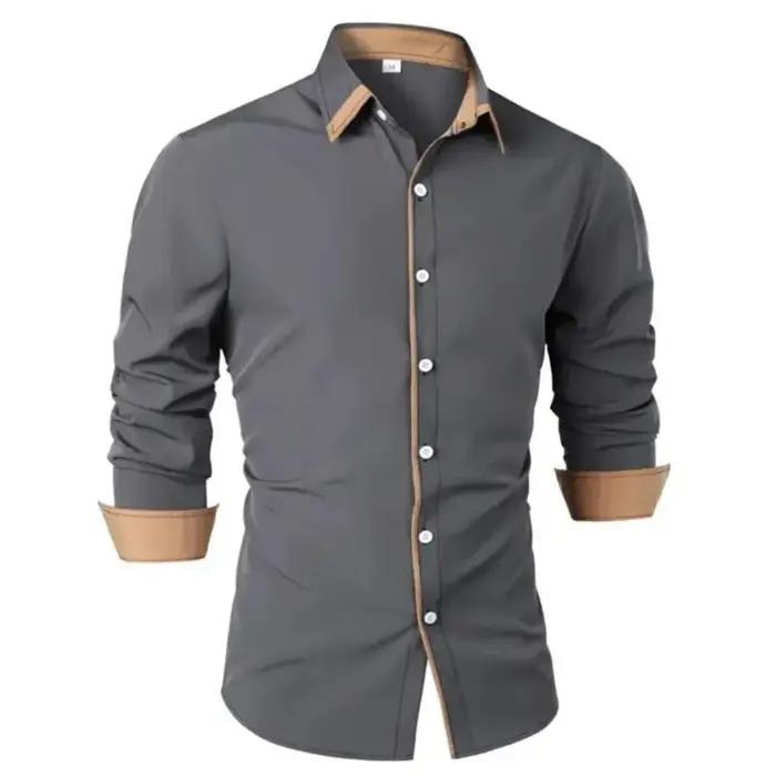 Chemise décontractée à manches longues pour homme, color-block, col boutonné, style business, tendan