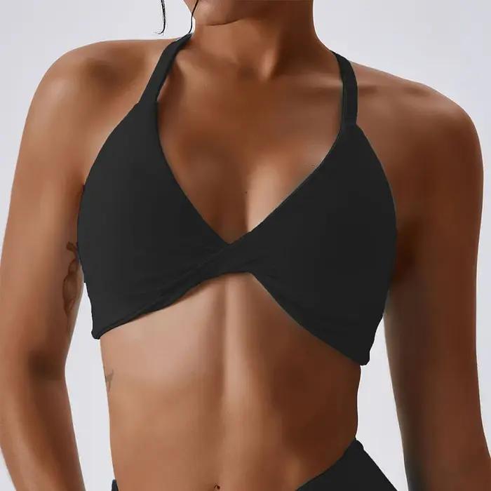 Soutien-gorge sport femmes Anfilia licou cou haute élastique amovible rembourré gym croisé bretelles dos