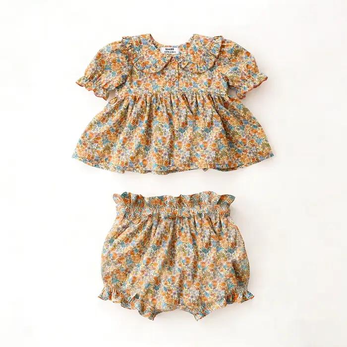 Tenues d'été pour bébé fille 0-2 ans, motif floral vintage, 100% coton, ensemble de 2 pièces, vêteme