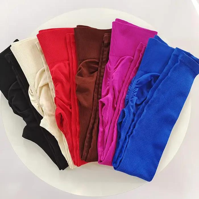 Leggings de yoga côtelés pour l'hiver et l'automne, taille haute, épais, pêche, pantalon d'entraînem