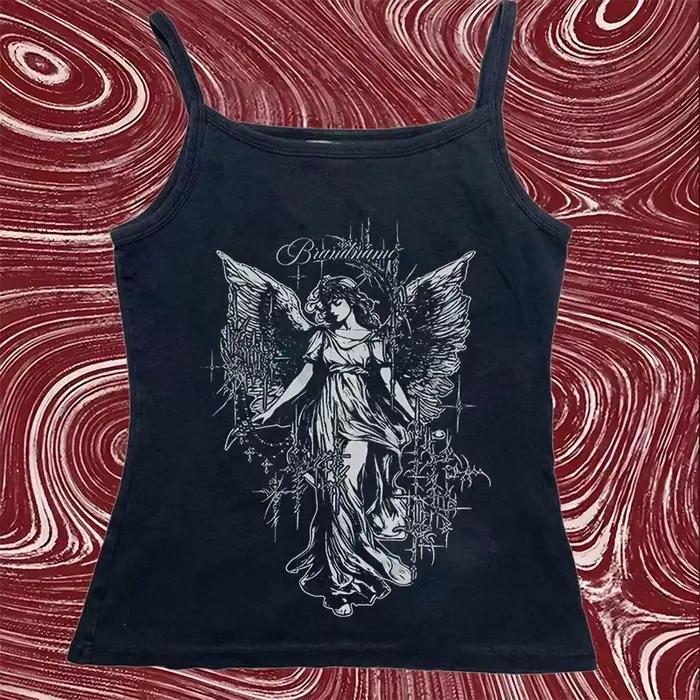 Punk Emo Girls Y2K Style Gothic Y-Women Short Sexy Casual Sling, Précieux Top, Lettre d'été, Vêtemen