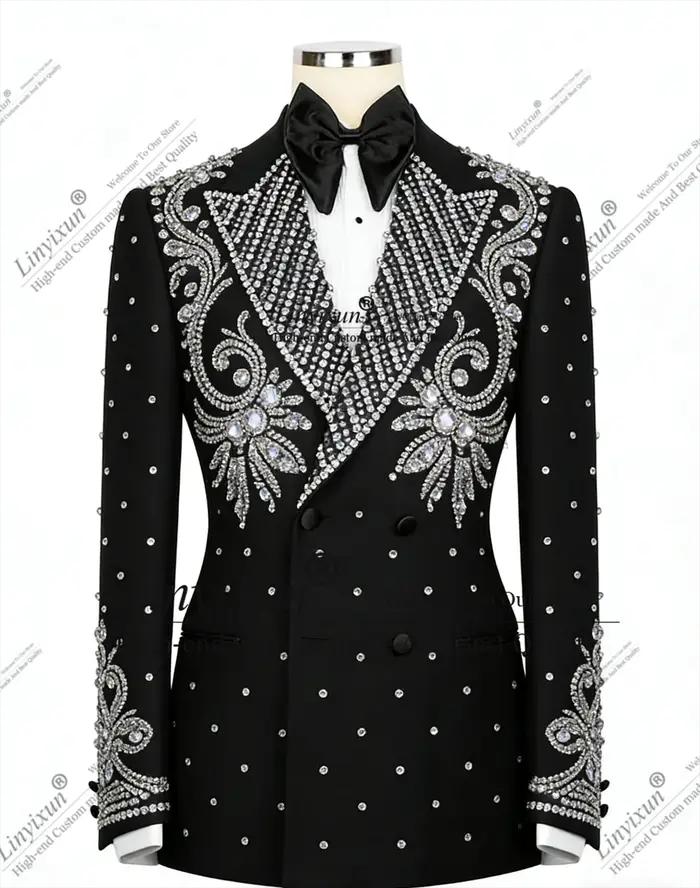 Costume Homme Élégant en Strass et Diamants, Revers Scintillant Personnalisé, Blazers de Marié pour