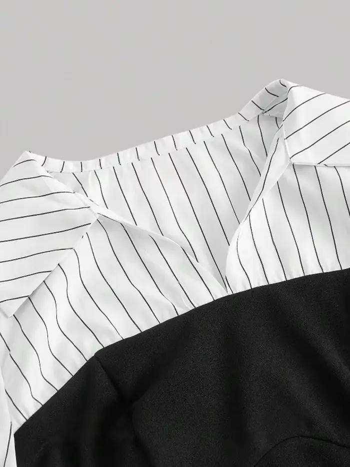 Chemise à revers épissé rayé pour femmes, tenue de bureau élégante, Style Business décontracté
