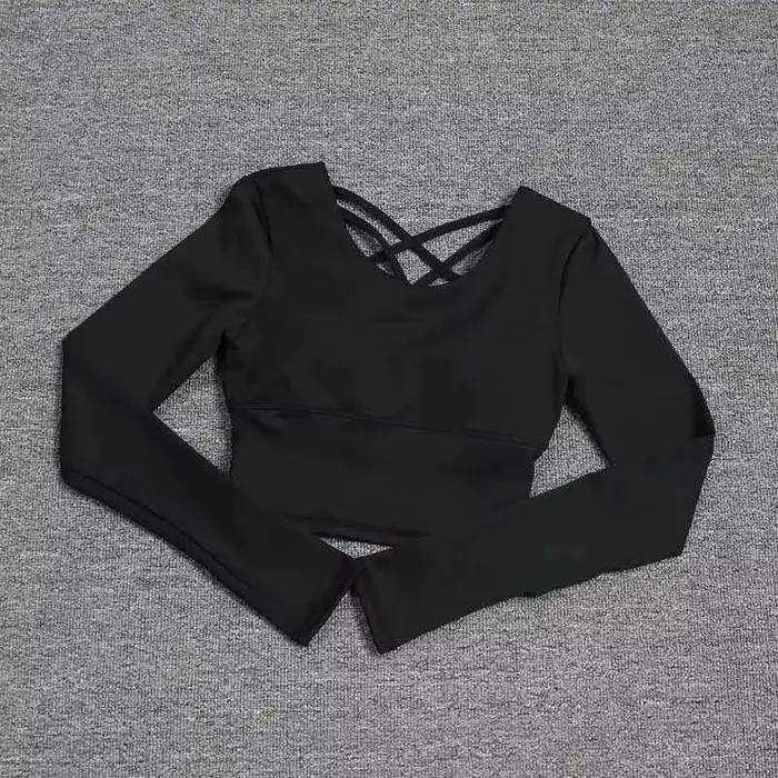 Haut yoga femme manches longues soutien-gorge intégré - Combinaison fitness séchage rapide pour entraînement pilates