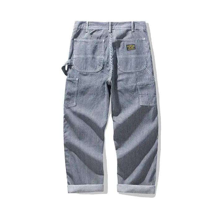Jeans de chemin de fer rétro pour hommes, pantalons en denim dense, pantalons lourds, multi-poches,
