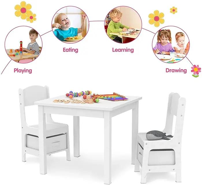 AOOU-Ensemble de table et 2 chaises pour enfants, table d'activité en bois 3 en 1, poignées amovible