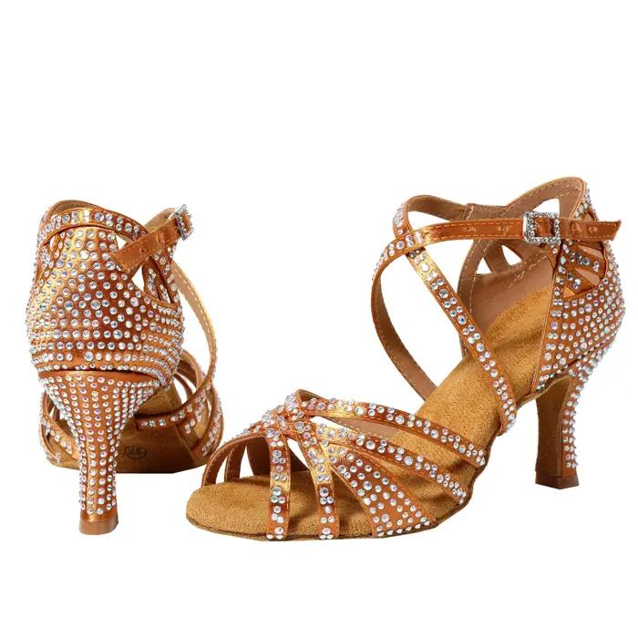 Chaussures de danse latine pour femmes - Sandales à talon 7.5cm avec diamants
