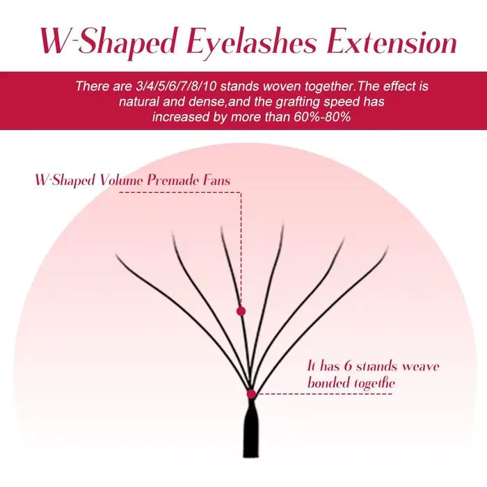 FADVAN 3D/4D/5D/6D/7D/8D Extension de cils en forme de W C D Curl cils de vison naturel préfabriqués