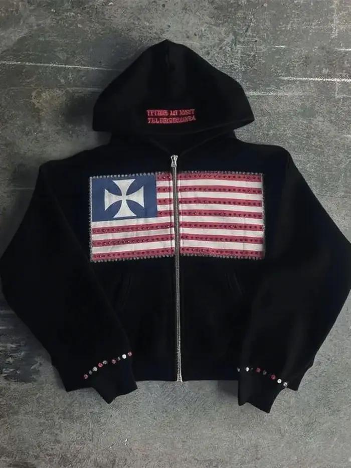 Sweat-shirt à capuche pour hommes, design minimaliste, motif de collision de couleurs, drapeau natio