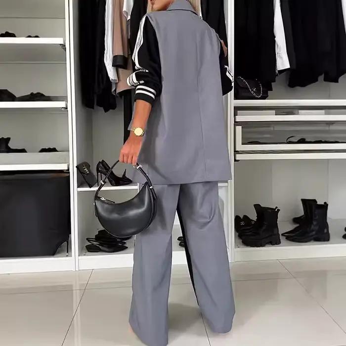 Blazer à Double boutonnage pour femme, tenue de bureau élégante, ample, manches longues, ensemble à