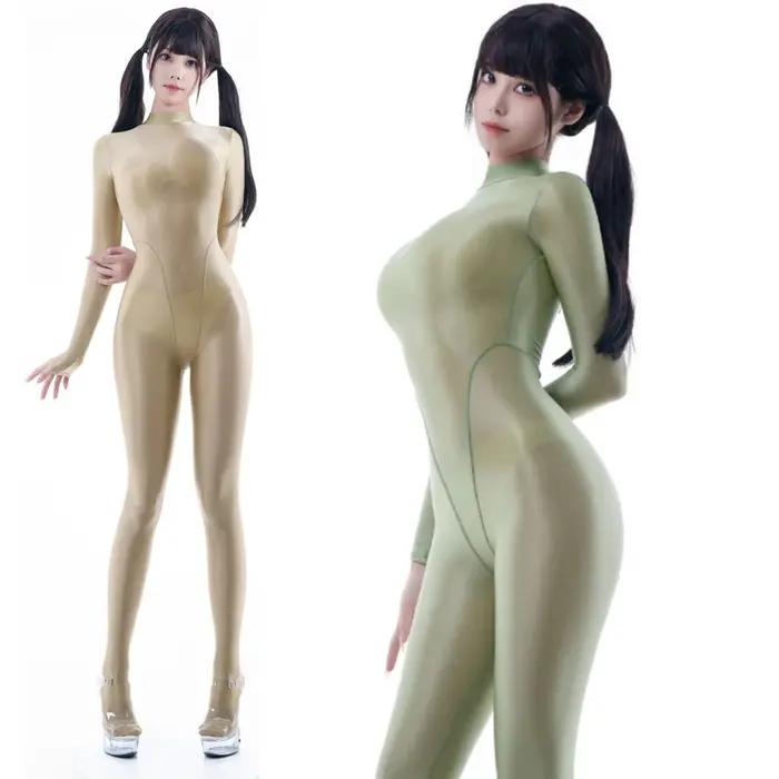 Maillot de bain une pièce japonais, Sexy et brillant, transparent, avec fermeture éclair au dos, col
