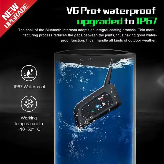 EJEAS V6 PRO + Moto Interphone Casque Bluetooth Casque 6 Coureurs 800m Communicateur Étanche V5.1 Mu