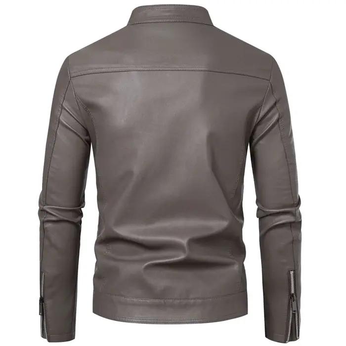Blouson en cuir PU ajusté pour homme à col montant, style motard, tendance printemps-automne