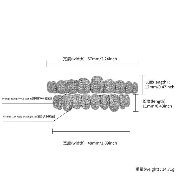 TOPGRILLZ glacé 10 haut et 10 bas 5A CZ pierres dents Grillz Punk rappeur 14K plaqué or Zircon bouch