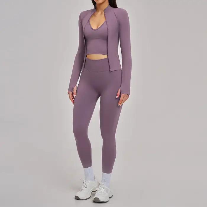 Ensemble de sport 3 pièces sans couture pour femme : survêtement de yoga, tenue de gym, course à pie