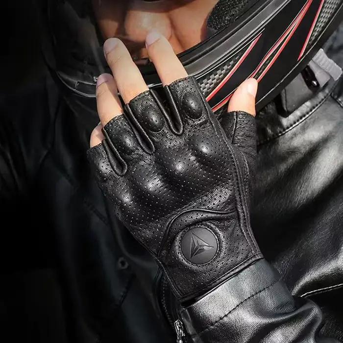 Gants de Moto d'été sans doigts, accessoires en cuir de chèvre, demi-doigt, Motocross Gant Moto Guan