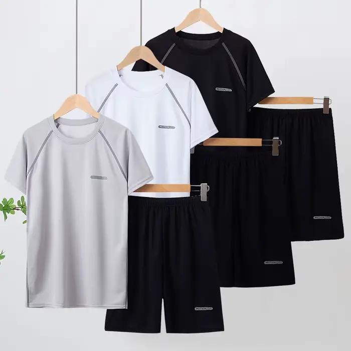Combinaison de sport à séchage rapide pour hommes de 13 à 16 ans, 2 pièces, T-shirt ample et respira