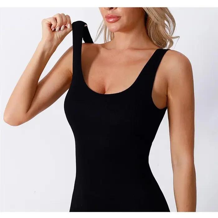 Combinaison de Yoga une pièce en tricot sans couture pour femmes, combinaison à col carré, fil, Sexy