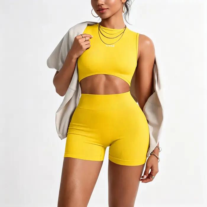 Ensemble de yoga sans couture pour femmes, top et leggings en polyester respirant, idéal pour la pratique de yoga et du fitness, occasion spéciale