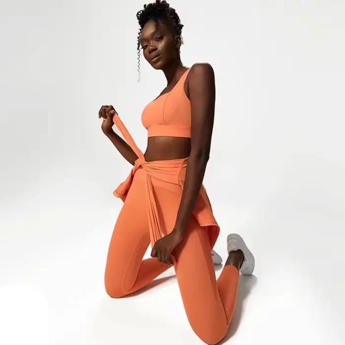 Ensemble Yoga 3 pièces femme - Chemise manches longues soutien-gorge leggings taille haute sport