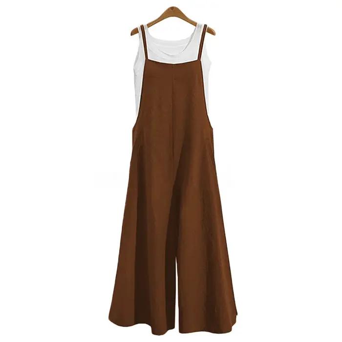 Combinaison à bretelles pour femmes, couleur unie, pantalon à jambes larges, salopette à bretelles,
