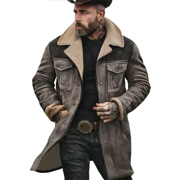 2025 automne et hiver hommes manteau en daim couleur correspondant veste multi-poches manteau à glis
