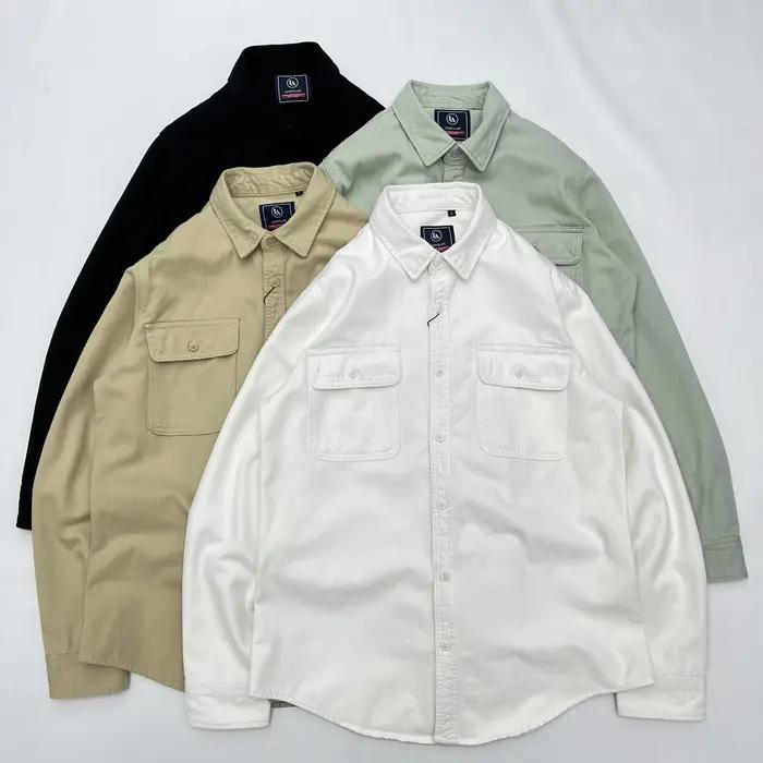 Automne nouveau japonais rétro lourd sergé à manches longues col rabattu 100% coton chemise hommes m