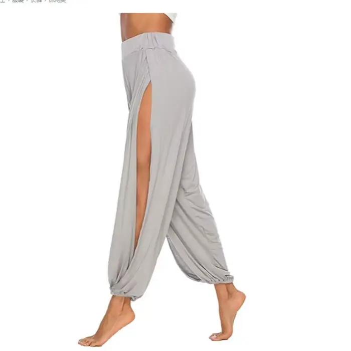 Mode taille élastique femmes haute fente Hippy décontracté Harlan pantalon Yoga pantalon taille haut