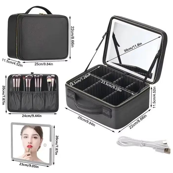 Trousse à cosmétiques intelligente LED avec miroir, trousse de maquillage de voyage, grande capacité