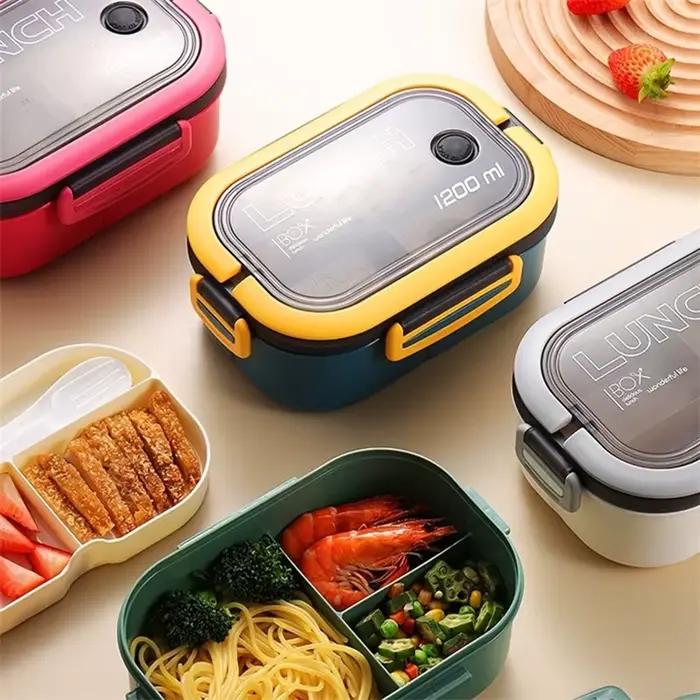 Boîte à lunch à bento portable étanche pour enfants, 2 couches, cuillère et fourchette, grande capac