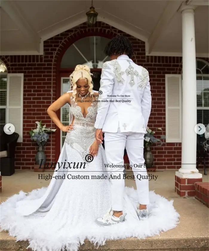 Appliques de luxe Tuxedos perlés mariage métal embelli hommes costumes 2 pièces ensembles mariage ma