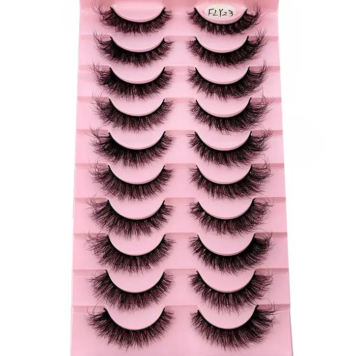 Faux-cils 3D en faux vison, 10 paires, faits à la main, naturels, nude, maquillage, simulation, croi
