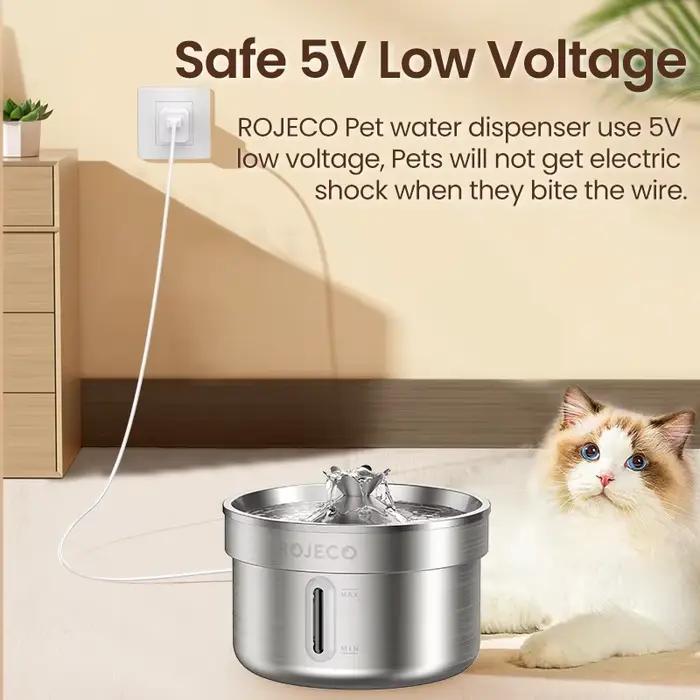 ROJECO fontaine à boire pour animaux de compagnie en acier inoxydable fontaine d'eau automatique pou
