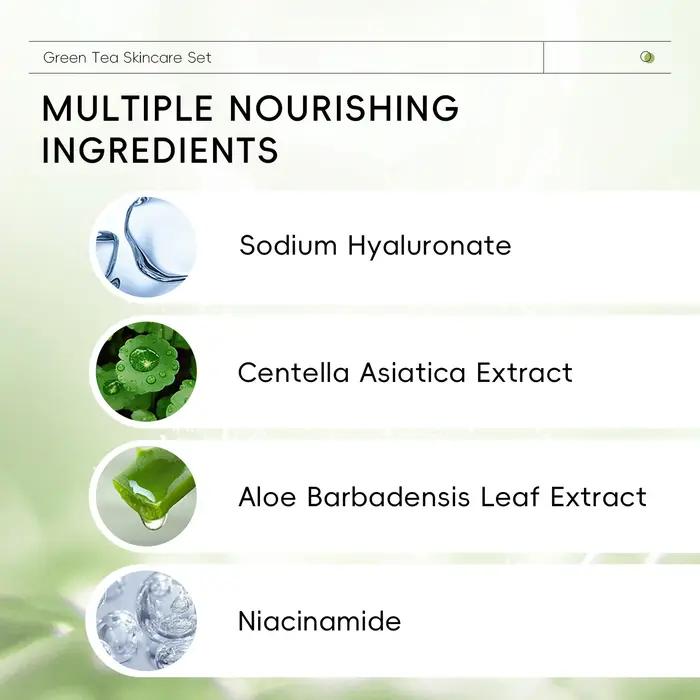5 pièces/boîte ensemble de soins de la peau thé vert nettoyant pour le visage apaise la peau visage