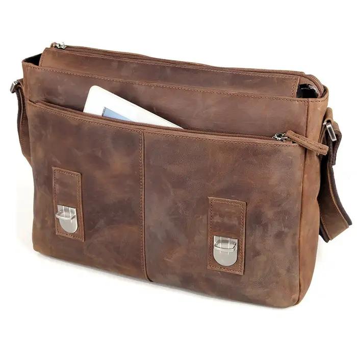Vintage Crazy Horse cuir hommes sac à bandoulière en cuir véritable sac de messager hommes sac à ban